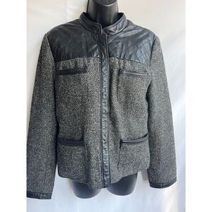 Jaclyn Smith Tweed Leather Trim Moto Biker Jacket M Essential Classy Black